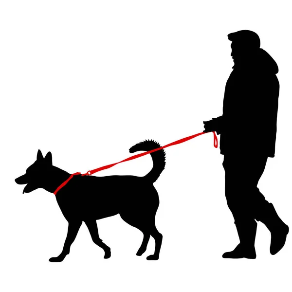 Силуэт Человека Собаки Белом Фоне — стоковый вектор