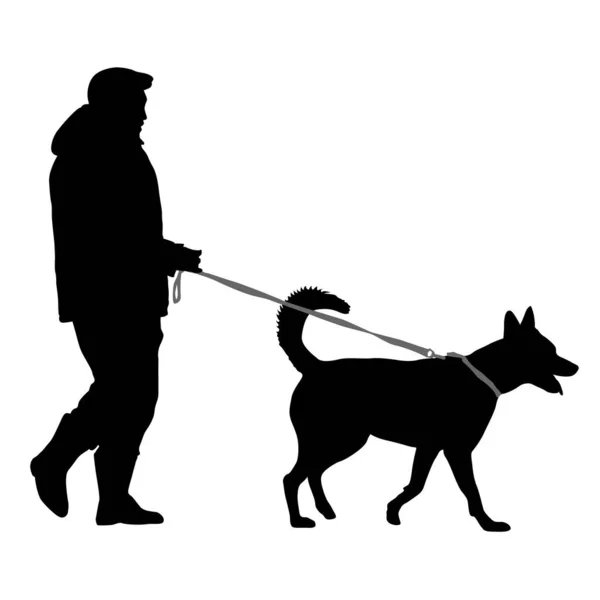 白い背景に男と犬のシルエット — ストックベクタ