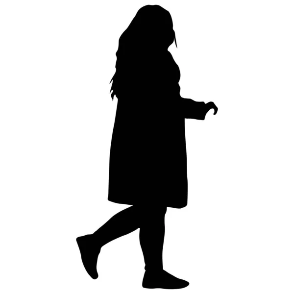 Silhouette Une Fille Qui Marche Sur Fond Blanc — Image vectorielle