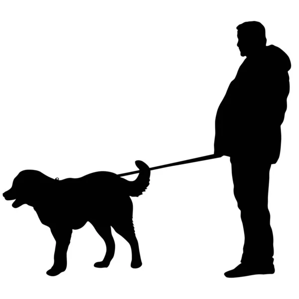 Silueta Hombre Perro Sobre Fondo Blanco — Vector de stock