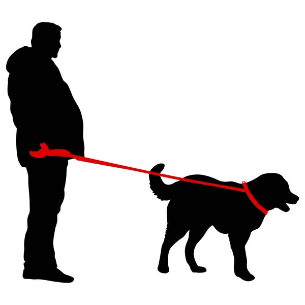 Silhouette Homme Chien Sur Fond Blanc — Image vectorielle