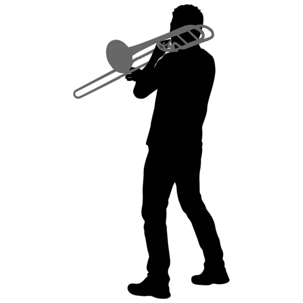 Silhouette Del Musicista Che Suona Trombone Sfondo Bianco — Vettoriale Stock