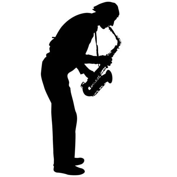 Silhouet Van Muzikant Die Saxofoon Speelt Een Witte Achtergrond — Stockvector