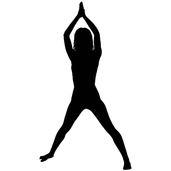 Silhouette Mädchen Auf Yoga Kurs Pose Auf Weißem Hintergrund — Stockvektor