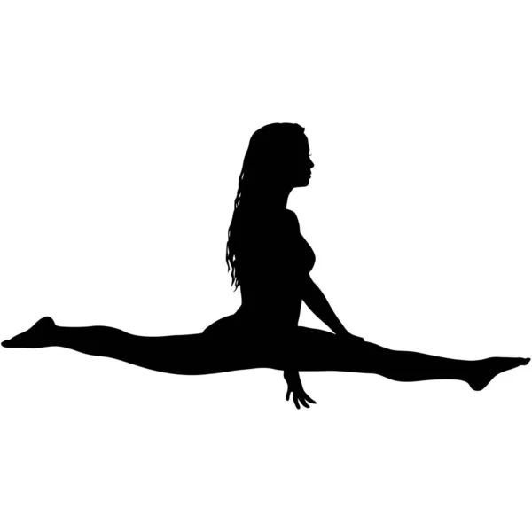 Silhouette Mädchen Auf Yoga Kurs Pose Auf Weißem Hintergrund — Stockvektor