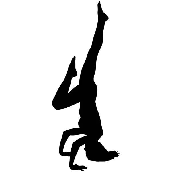Silhuett Flicka Yoga Klass Pose Vit Bakgrund — Stock vektor