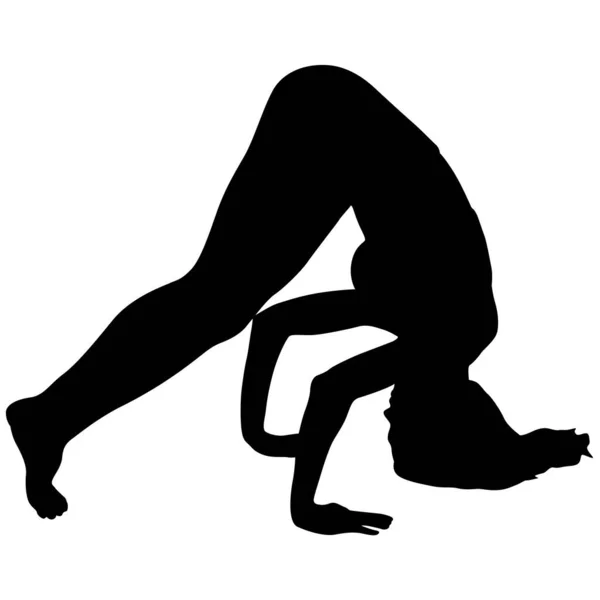 Silueta Chica Clase Yoga Pose Sobre Fondo Blanco — Vector de stock