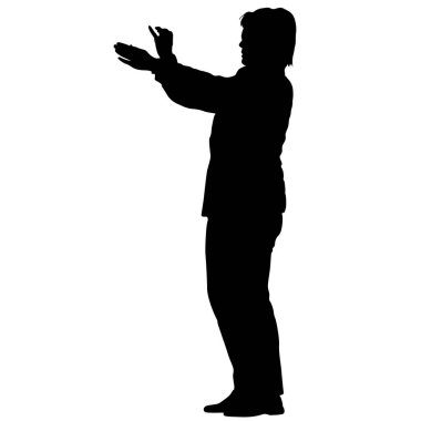 Siluet kadın beyaz arka planda akıllı telefonuyla selfie çekiyor..