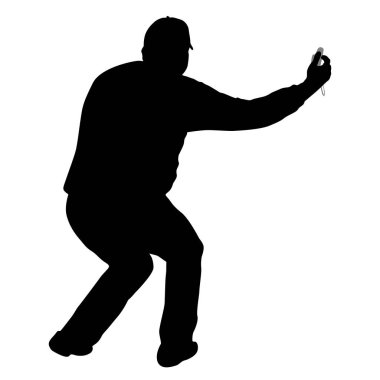 Siluet adam beyaz arka planda akıllı telefonuyla selfie çekiyor..