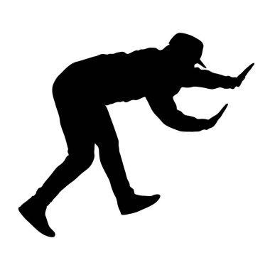 Siyah Siluetler beyaz arka planda break dansçı.