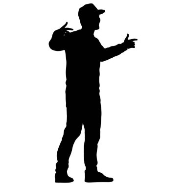 Siyah siluetler, beyaz arka planda yükselen kollu adam..