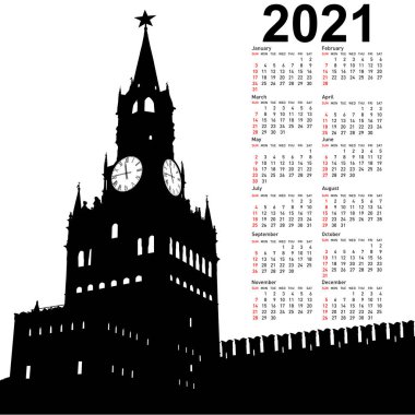 Moskova, Rusya, Kremlin Spasskaya Kulesi 'nin 2021 yılı için özel takvimi.