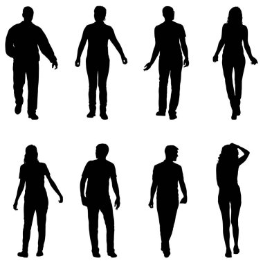 Beyaz Arkaplanda Duran Siluet Grubu.