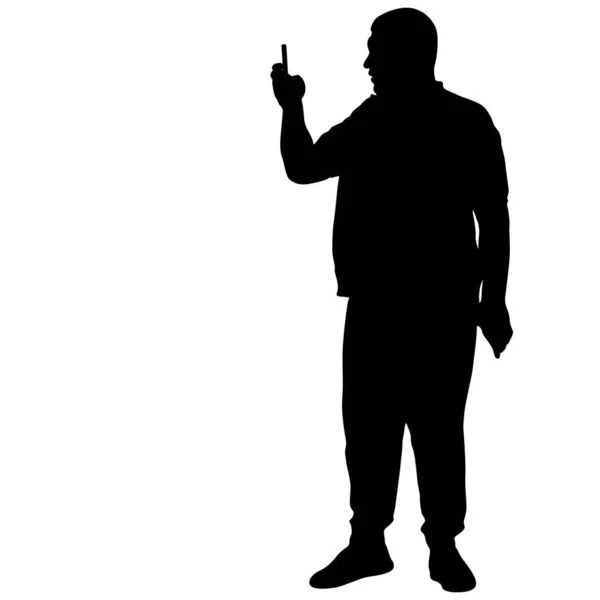 Silhouettes Man Taking Selfie Smartphone White Background — Stock Vector