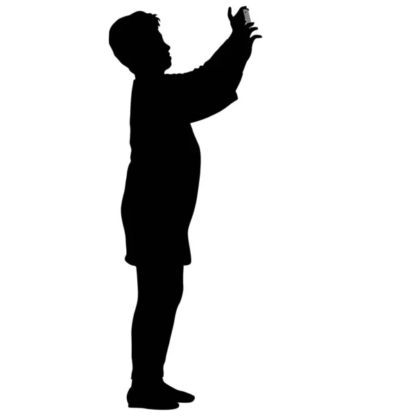 Silhouetten Vrouw Nemen Selfie Met Smartphone Witte Achtergrond — Stockvector