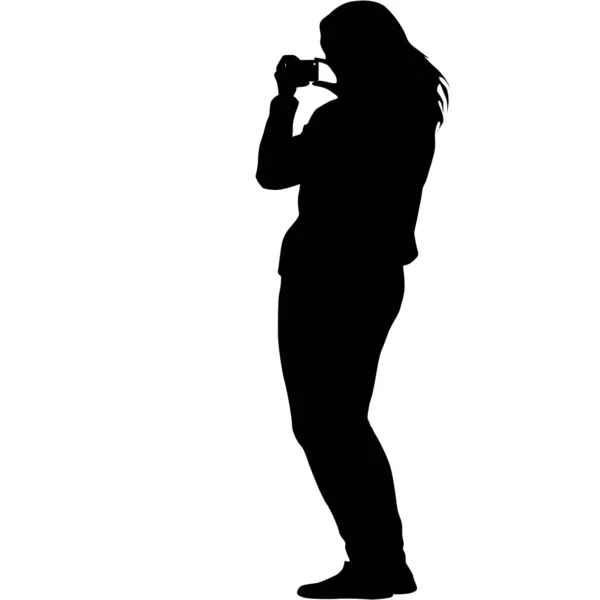 Silhouettes Femme Prenant Selfie Avec Smartphone Sur Fond Blanc — Image vectorielle