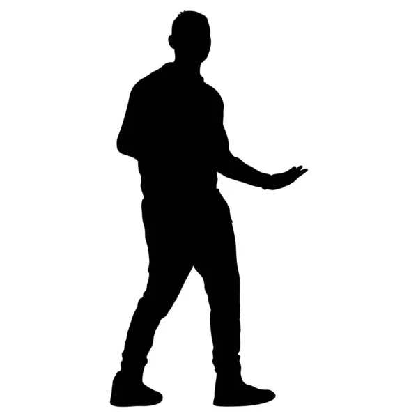 Black Silhouette Man Standing People White Background — Stock Vector