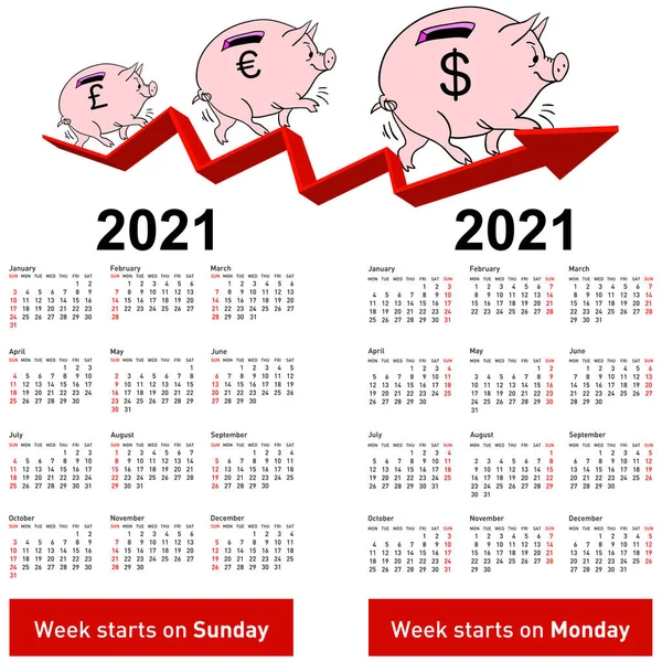 Stilvolles Kalender Sparschwein Für 2021 — Stockvektor