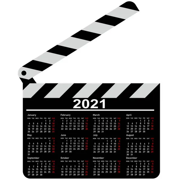 Calendario Para 2021 Tablero Aplausos Película Sobre Fondo Blanco — Vector de stock