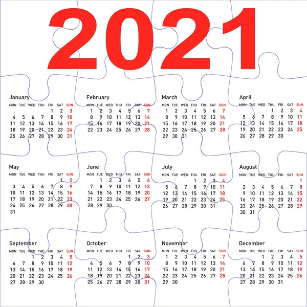 Calendário Para 2021 Quebra Cabeça Textura Fundo — Vetor de Stock