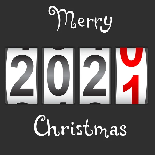 2021 Contador Año Nuevo Felicitación Navidad Fondo Negro — Vector de stock