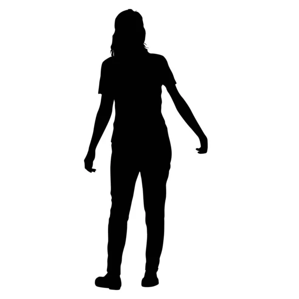 Silhouette Eines Wandelnden Mädchens Auf Weißem Hintergrund — Stockvektor