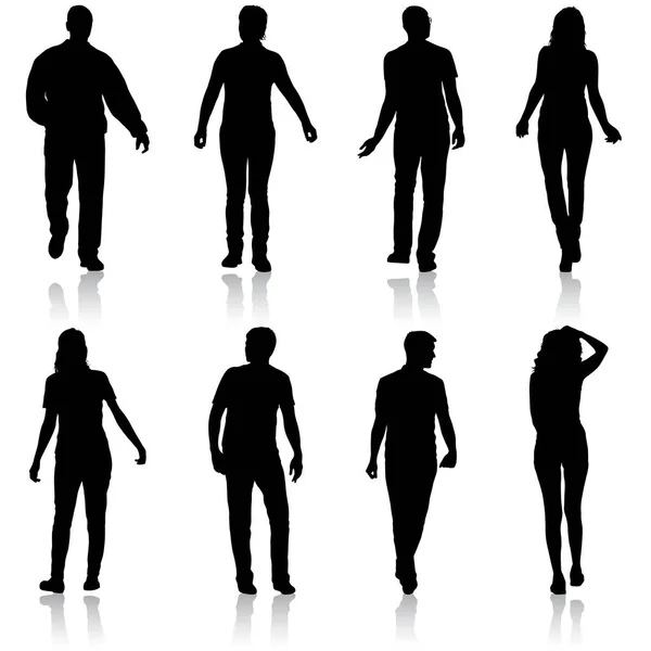 Silhouette Groupe Personnes Debout Sur Fond Blanc — Image vectorielle