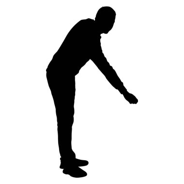 Siyah siluetler, beyaz arka planda yükselen kollu adam..