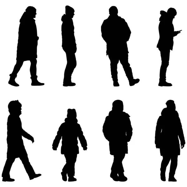 Silhouette Group People Standing White Background — Stock Vector