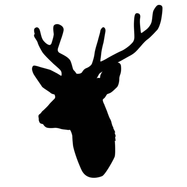 Cervo Silhouette Con Grande Corna Sfondo Bianco — Vettoriale Stock