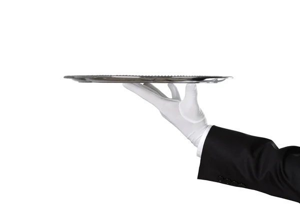 Waiter holding empty tray — Stock Photo, Image
