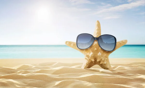 Summer Background Happy Starfish Enjoy Sun Empty Tropical Beach Copy — Stock Photo, Image