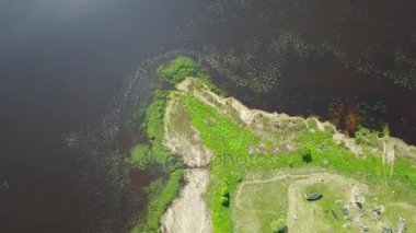 Riga Gölü hava dron üstten görünüm 4k Uhd video Letonya Brivdabas Muzejs