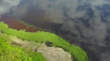 Riga Gölü hava dron üstten görünüm 4k Uhd video Letonya Brivdabas Muzejs