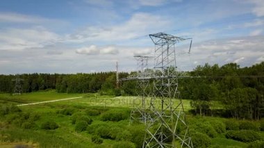 Elektrik telleri ayağı dron üstten görünüm 4k Uhd video havadan görünümü