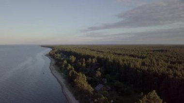 Kırsal dron üstten görünüm 4k Uhd video Engure Letonya havadan görünümü
