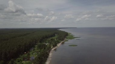 Kırsal dron üstten görünüm 4k Uhd video Engure Letonya havadan görünümü
