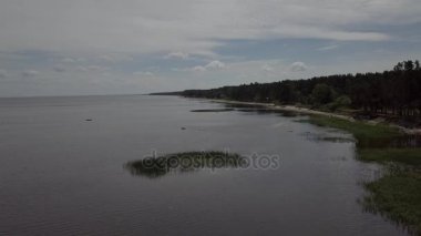 Kırsal dron üstten görünüm 4k Uhd video Engure Letonya havadan görünümü