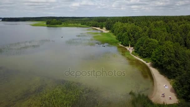 Plateliai lago Lituania Riserva Nazionale d'Acqua Aerea drone vista dall'alto 4K UHD video — Video Stock