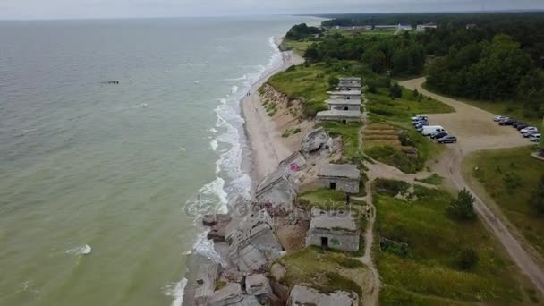 North Forts of Paja Latvia Baltic Sea Seaside Aerial drone top view 4K UHD видео — стоковое видео