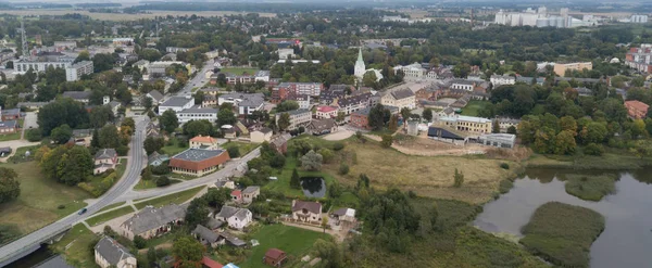 Ruins of ancastle Dobele Latvia Aerial drone top view — Stock Photo, Image