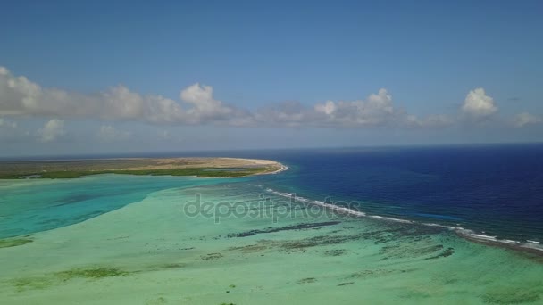 Bonaire isla Caribe mar windsurf laguna Sorobon avión no tripulado vista superior 4K UHD video — Vídeo de stock