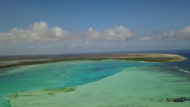 Morze Karaibskie wyspy Bonaire windsurfingu laguny Sorobon antenowe drone widok z góry 4k Uhd wideo — Wideo stockowe