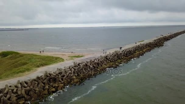 North Pier Liepaja Latvia Baltic Sea Seaside Aerial drone top view 4K UHD video — Stock Video