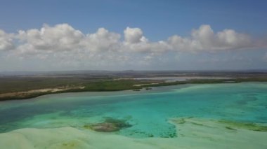 Bonaire Adası Karayip Denizi windsurf lagün Sorobon hava dron üstten görünüm 4k Uhd video 