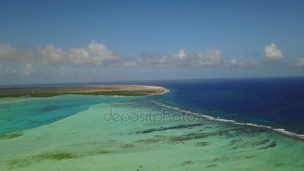 Остров Бонэйр Карибский морской виндсерфинг лагуна Sorobon воздушный беспилотник вид сверху 4K UHD видео — стоковое видео