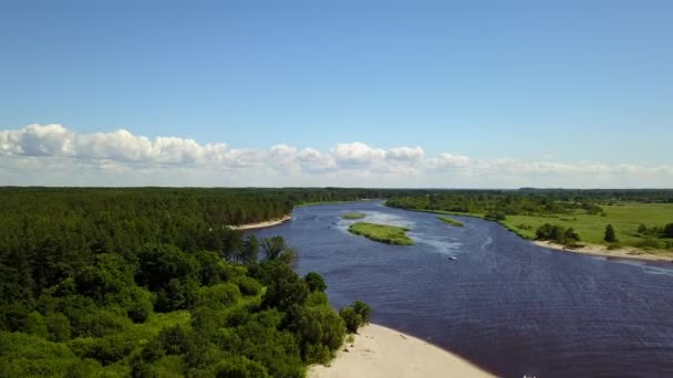 Gauja River Latvia drain into Baltic Sea aerial drone top view 4K UHD video — стоковое видео