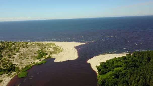 Rio Gauja Letónia drenar para o mar Báltico drone aéreo vista superior 4K UHD vídeo — Vídeo de Stock