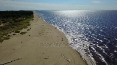 Gauja Nehri Letonya drenaj içine Baltık Denizi havadan dron üstten görünüm 4k Uhd video