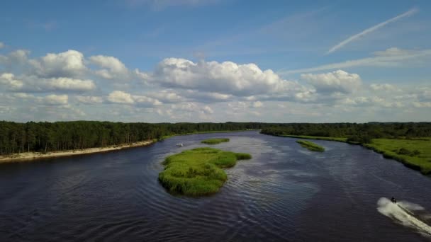 Gauja River Latvia Drain Baltic Sea Aerial Drone Top View — стоковое видео